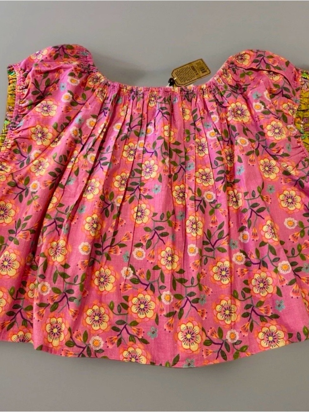 NATURAL LIFE Camille Cotton Swing Top Puff Sleeves Pink Vines XL NWT - Picture 4 of 4